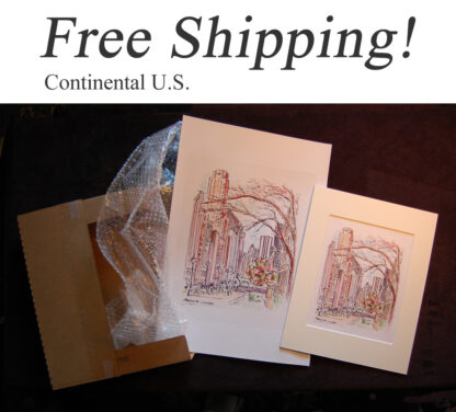 Skyline and cityscape prints in shipping box.
