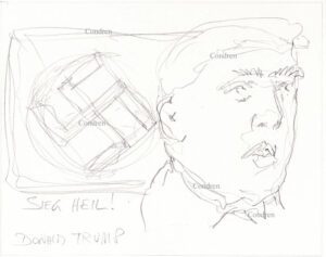 Donald Trump pencil drawing with swastika. Stephen Condren