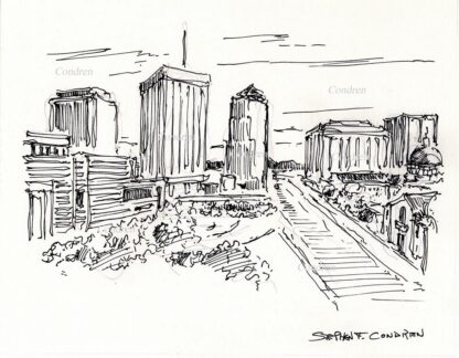 Tucson skyline #30A pen & ink cityscape drawing with detailed views of downtown.
