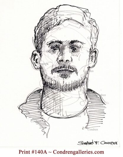 Capital rioter Eric Munchel pen & ink portrait AKA Zip-Tie Guy.