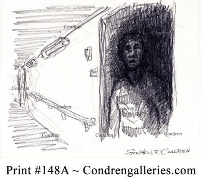 Out From Darkness 148A pencil predator drawing of Timothy Foley lurking at his door in the dark.