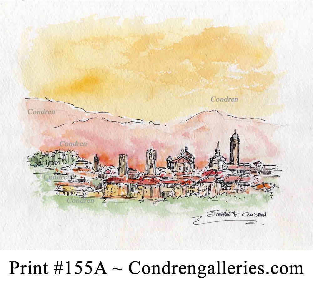 Italian Landscape Pen & Ink Watercolor #155A