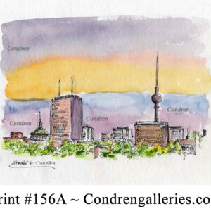 Berlin Skyline 156A pen & ink cityscape watercolor with view of the Fernsehturm.