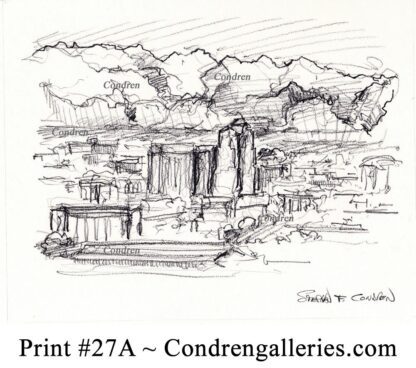 Tucson skyline #27A pencil cityscape drawing with shadowing on the mountains.