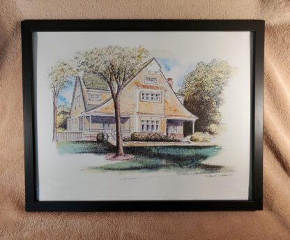 Architectural rendering as an illustration framed in black wood 14" x 18".