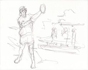 Tom Brady173A pencil celebrity sketch throwing the Lombardi Trophy.