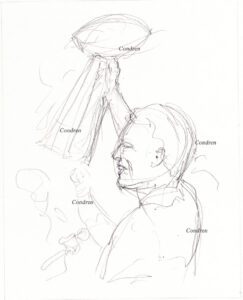 Tom Brady 175A pencil celebrity sketch holding the Lombardi Trophy by Stephen Condren.