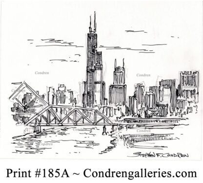 Chicago skyline 185A pen & ink cityscape drawing by artist Stephen Condren.