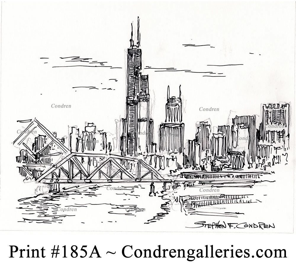 Chicago Skyline 185A Pen & Ink Cityscape Drawing • Stephen Condren