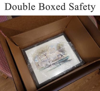 Double boxed framed house portrait rendering.