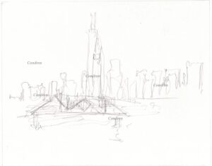 Chicago skyline 187A pencil cityscape drawing by artist Stephen Condren.
