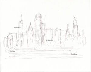 Chicago skyline 193A pencil cityscape drawing by artist Stephen Condren.