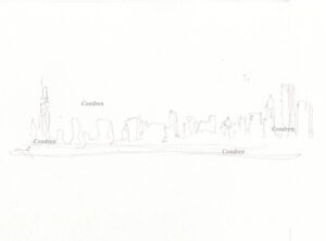 Chicago skyline 204A pencil cityscape sketch by artist Stephen Condren.
