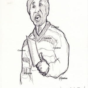 Timothy Foley 149A The Greeter pencil psycho drawing with him holding a meat cleaver.
