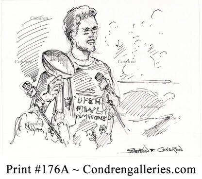 Tom Brady 176A pen & ink celebrity drawing by Stephen Condren.