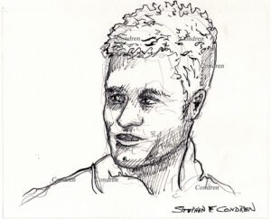 Tom Brady 152A pen & ink portrait by artist Stephen Condren.