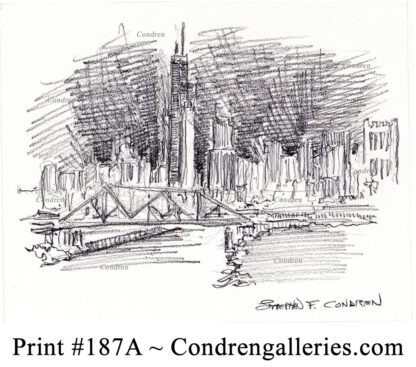 Chicago skyline 187A pencil cityscape drawing by artist Stephen Condren.