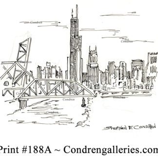 Chicago skyline 188A pen & ink cityscape drawing by artist Stephen Condren.