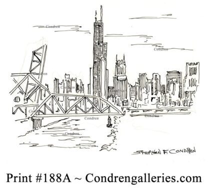 Chicago skyline 188A pen & ink cityscape drawing by artist Stephen Condren.
