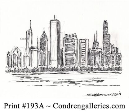 Chicago skyline 193A pen & ink cityscape drawing by artist Stephen Condren.