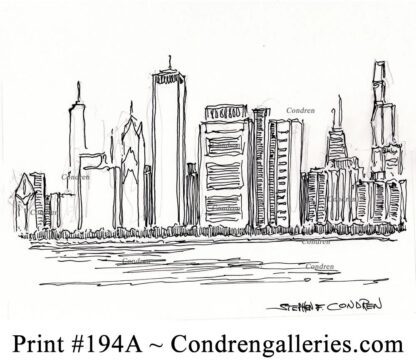 Chicago skyline 194A pen & ink cityscape drawing by artist Stephen Condren.