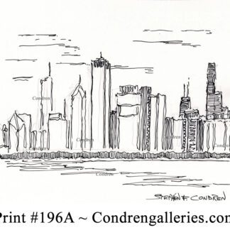 Chicago skyline 196A pen & ink cityscape drawing by artist Stephen Condren.