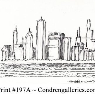 Chicago skyline 197A pen & ink cityscape drawing by artist Stephen Condren.