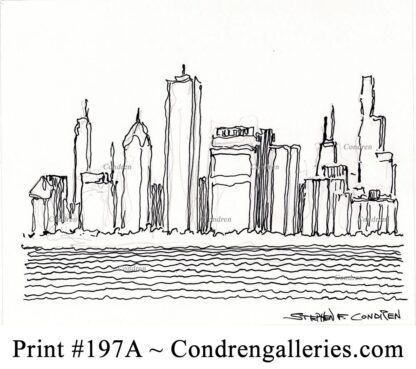 Chicago skyline 197A pen & ink cityscape drawing by artist Stephen Condren.