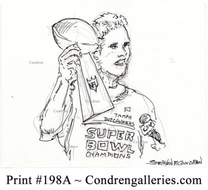 Tom Brady 198A pen & ink celebrity drawing by artist Stephen Condren.