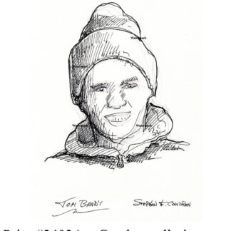 Tom Brady #2403A pen & ink celebrity portrait wearing a sock cap.