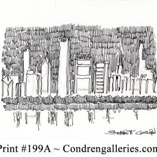 Chicago skyline 199A pen & ink cityscape drawing by artist Stephen Condren.
