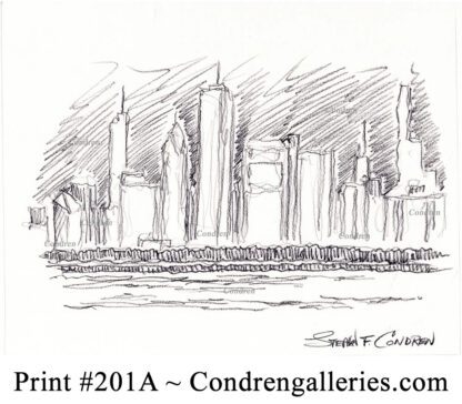 Chicago skyline 201A pencil cityscape drawing by artist Stephen Condren.