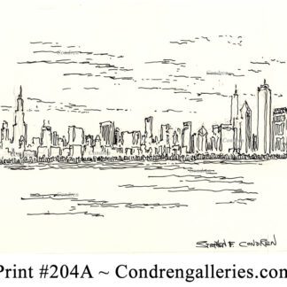 Chicago skyline 204A pen & ink cityscape drawing by artist Stephen Condren.