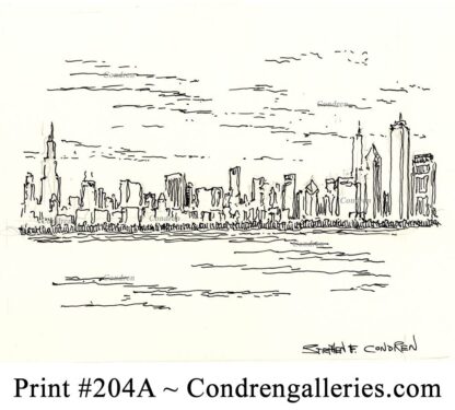 Chicago skyline 204A pen & ink cityscape drawing by artist Stephen Condren.