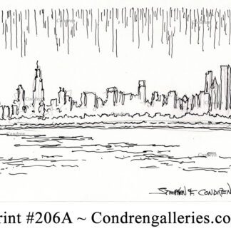 Chicago Skyline 206A pen & ink cityscape drawing by artist Stephen Condren.