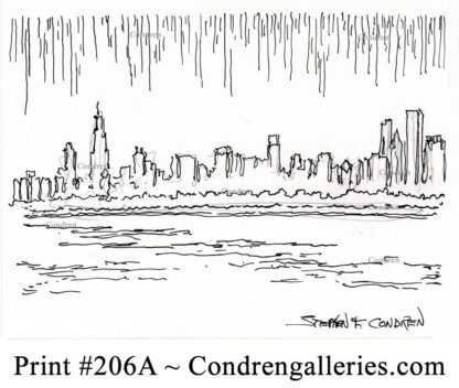 Chicago Skyline 206A pen & ink cityscape drawing by artist Stephen Condren.