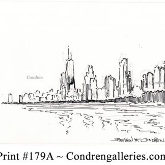 Chicago skyline 179A pen & ink cityscape drawing by artist Stephen Condren.