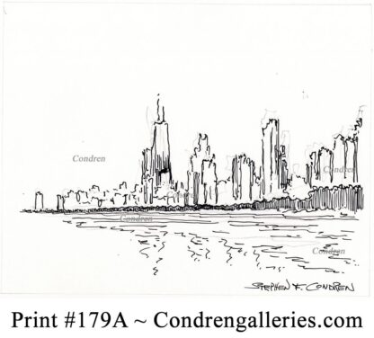 Chicago skyline 179A pen & ink cityscape drawing by artist Stephen Condren.