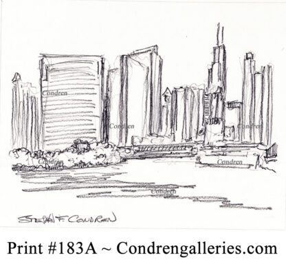 Chicago skyline 183A pencil cityscape drawing by artist Stephen Condren.
