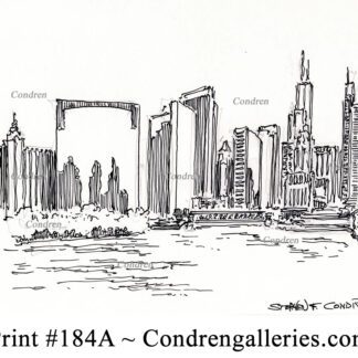 Chicago skyline 184A pen & ink cityscape drawing by artist Stephen Condren.