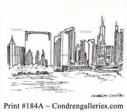 Chicago skyline 184A pen & ink cityscape drawing by artist Stephen Condren.