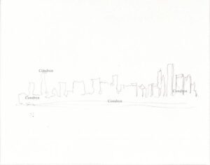 Chicago skyline 210A pencil cityscape drawing by artist Stephen Condren.