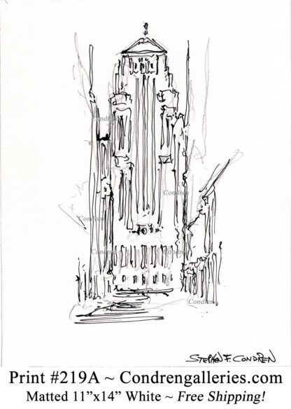 Board of Trade 219A Building Chicago, pen & ink landmark drawing by artist Stephen Condren.