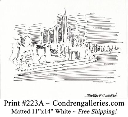 Chicago skyline 223A pen & ink cityscape drawing with view of the former John Hancock Center by artist Stephen Condren.