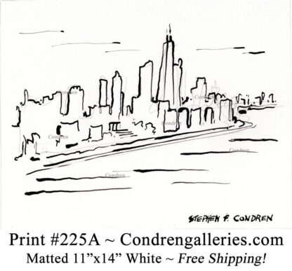 Chicago skyline 225A bamboo & ink cityscape contour line drawing with former John Hancock Center by Stephen Condren.