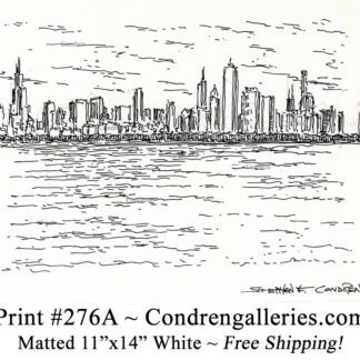 Chicago skyline 276A pen & ink cityscape drawing of downtown skyscrapers by Stephen Condren.
