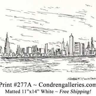 Chicago skyline 277A pen & ink cityscape drawing of downtown skyscrapers by Stephen Condren.