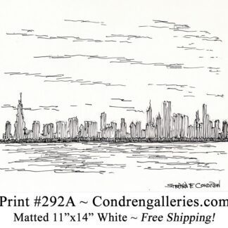 Chicago skyline 282A pen & ink cityscape drawing of downtown skyscrapers by Stephen Condren.