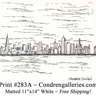 Chicago skyline 283A pen & ink cityscape drawing of downtown skyscrapers by Stephen Condren.