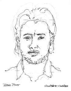 Brad Pitt 305A multi-color pen & ink celebrity portrait drawing by artist Stephen Condren.